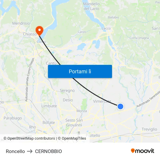 Roncello to CERNOBBIO map