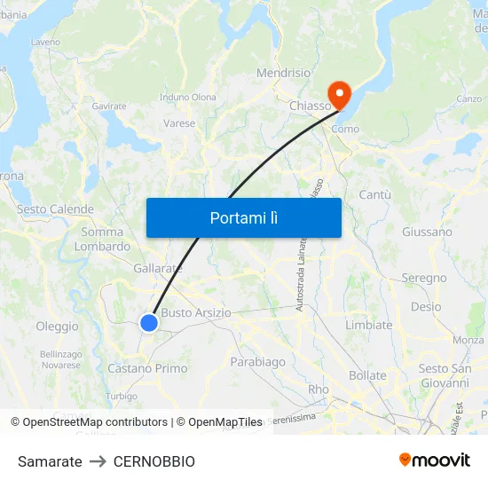 Samarate to CERNOBBIO map