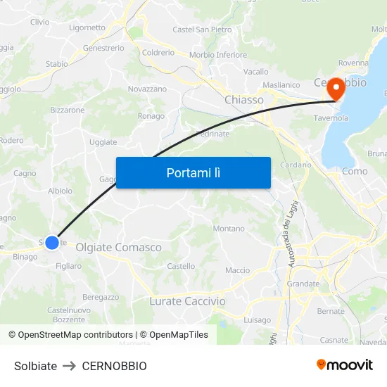 Solbiate to CERNOBBIO map