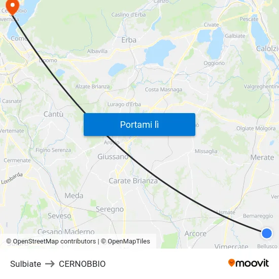 Sulbiate to CERNOBBIO map
