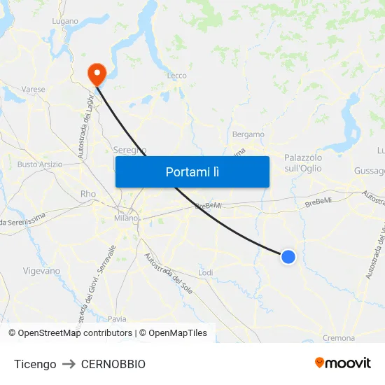 Ticengo to CERNOBBIO map