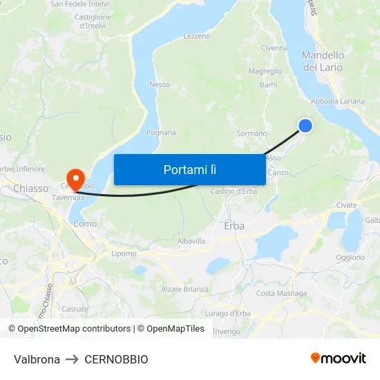 Valbrona to CERNOBBIO map