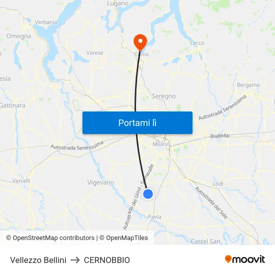Vellezzo Bellini to CERNOBBIO map