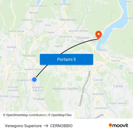 Venegono Superiore to CERNOBBIO map
