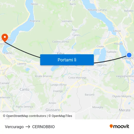 Vercurago to CERNOBBIO map