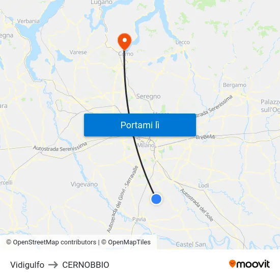 Vidigulfo to CERNOBBIO map