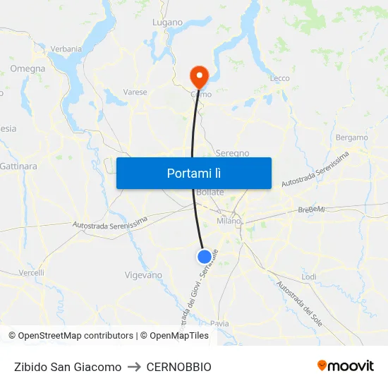 Zibido San Giacomo to CERNOBBIO map