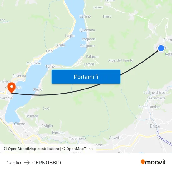 Caglio to CERNOBBIO map