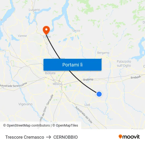 Trescore Cremasco to CERNOBBIO map