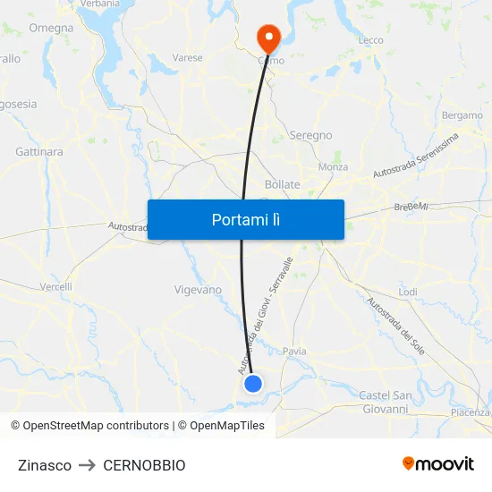 Zinasco to CERNOBBIO map