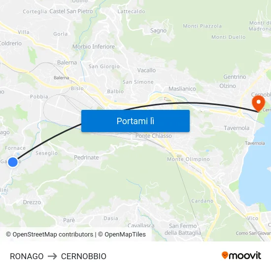 RONAGO to CERNOBBIO map