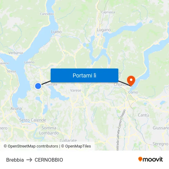 Brebbia to CERNOBBIO map
