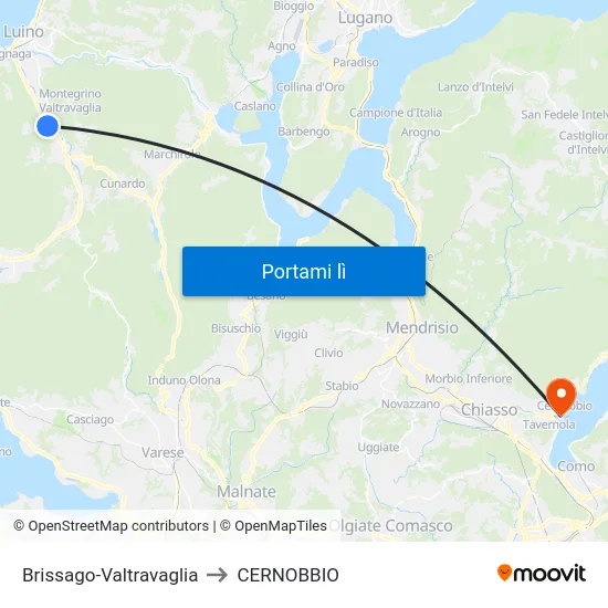 Brissago-Valtravaglia to CERNOBBIO map