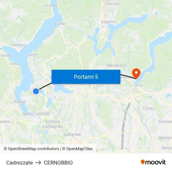 Cadrezzate to CERNOBBIO map