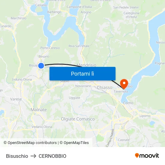 Bisuschio to CERNOBBIO map