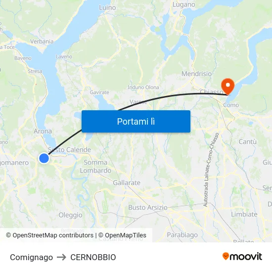Comignago to CERNOBBIO map