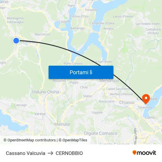 Cassano Valcuvia to CERNOBBIO map