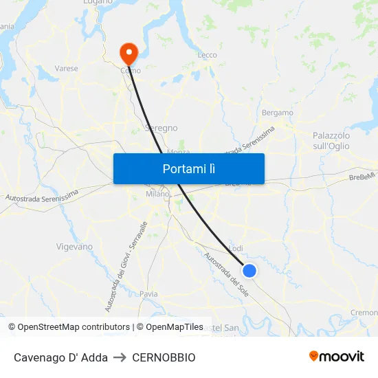 Cavenago D' Adda to CERNOBBIO map