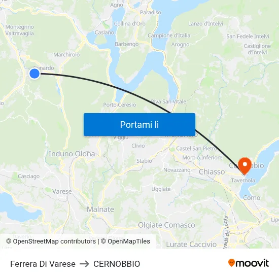 Ferrera Di Varese to CERNOBBIO map