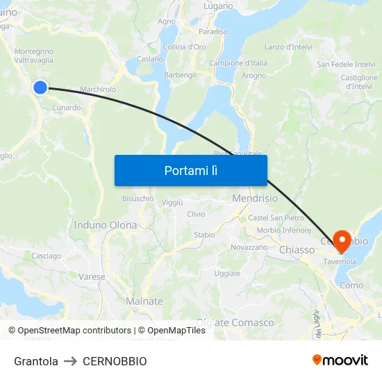 Grantola to CERNOBBIO map