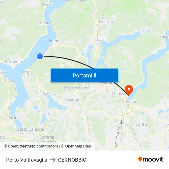 Porto Valtravaglia to CERNOBBIO map