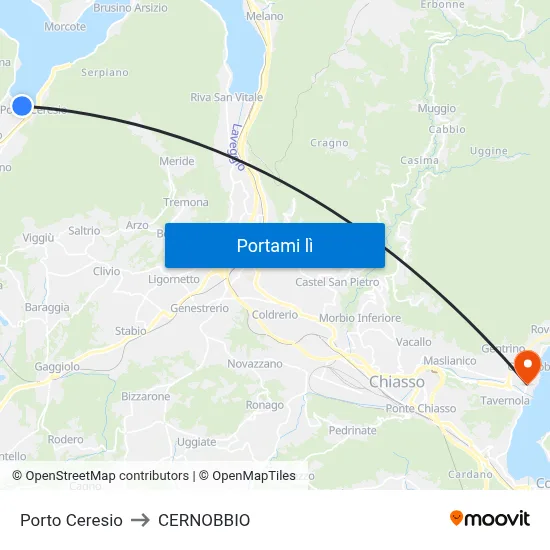 Porto Ceresio to CERNOBBIO map