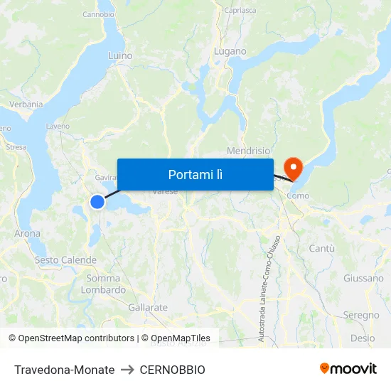 Travedona-Monate to CERNOBBIO map