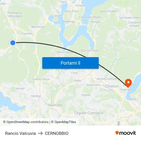 Rancio Valcuvia to CERNOBBIO map