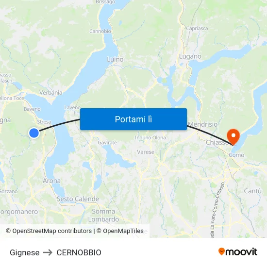 Gignese to CERNOBBIO map