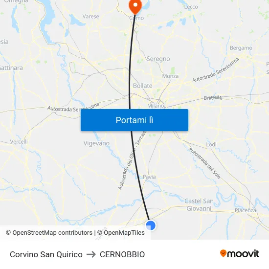 Corvino San Quirico to CERNOBBIO map