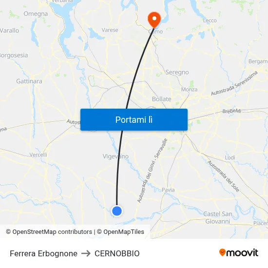 Ferrera Erbognone to CERNOBBIO map