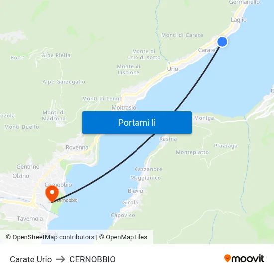 Carate Urio to CERNOBBIO map