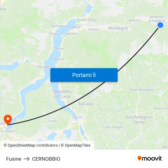 Fusine to CERNOBBIO map