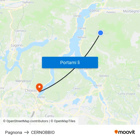 Pagnona to CERNOBBIO map