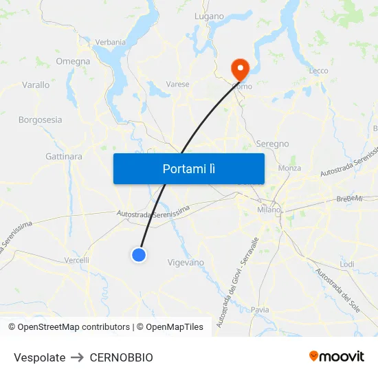 Vespolate to CERNOBBIO map