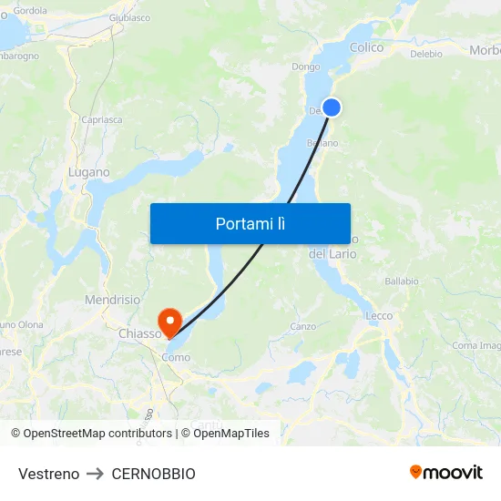 Vestreno to CERNOBBIO map