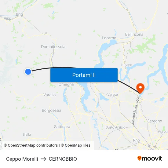 Ceppo Morelli to CERNOBBIO map