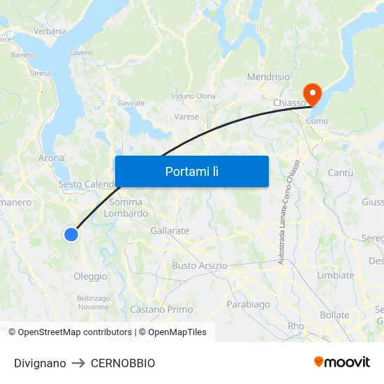 Divignano to CERNOBBIO map
