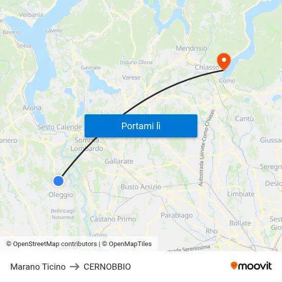 Marano Ticino to CERNOBBIO map