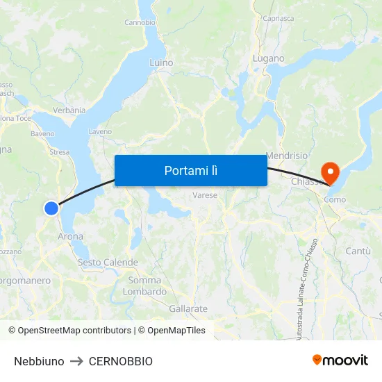 Nebbiuno to CERNOBBIO map