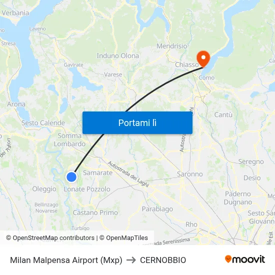 Milan Malpensa Airport (Mxp) to CERNOBBIO map