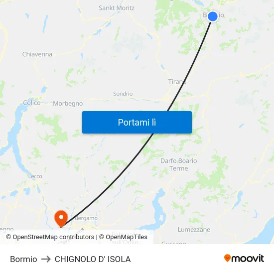 Bormio to CHIGNOLO D' ISOLA map