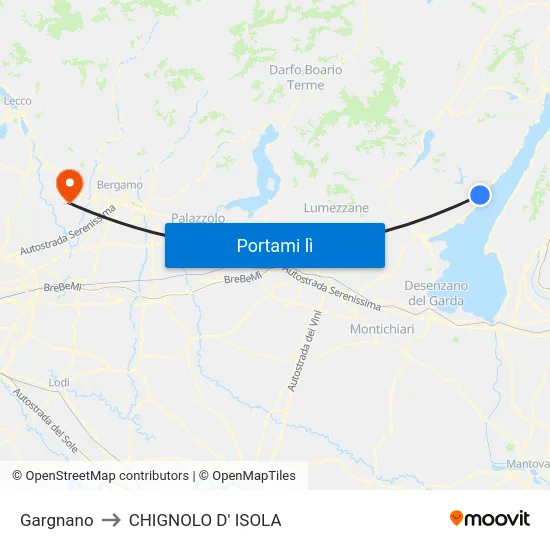 Gargnano to CHIGNOLO D' ISOLA map