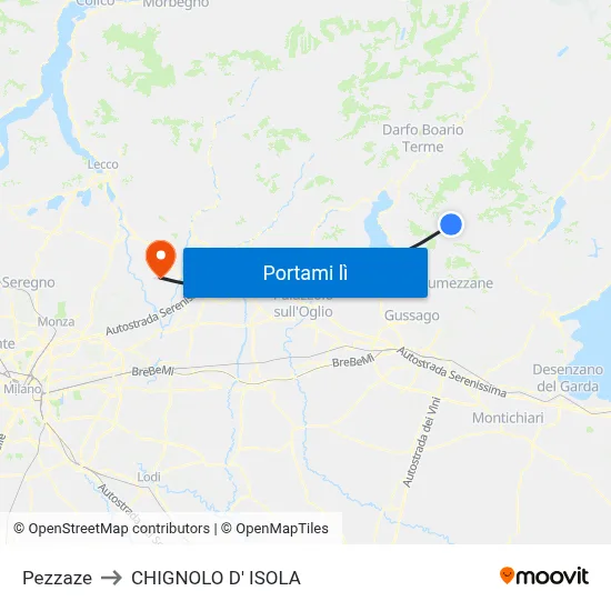 Pezzaze to CHIGNOLO D' ISOLA map