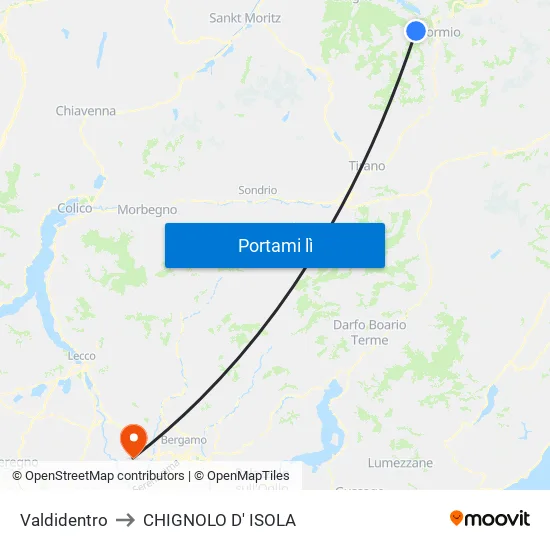 Valdidentro to CHIGNOLO D' ISOLA map