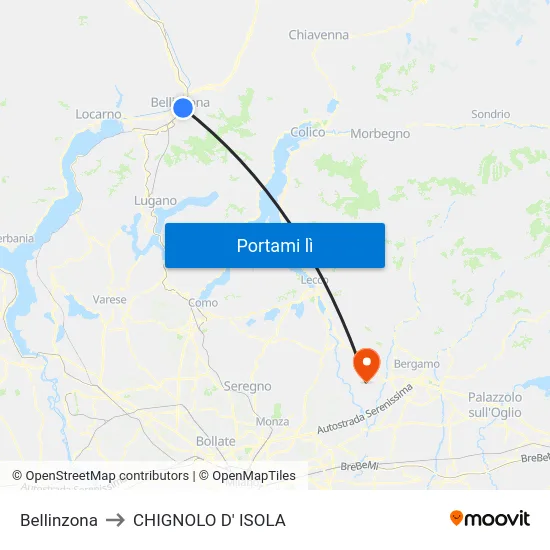 Bellinzona to CHIGNOLO D' ISOLA map