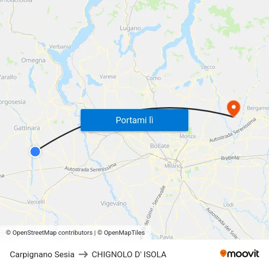 Carpignano Sesia to CHIGNOLO D' ISOLA map
