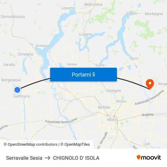 Serravalle Sesia to CHIGNOLO D' ISOLA map