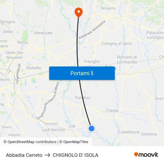 Abbadia Cerreto to CHIGNOLO D' ISOLA map