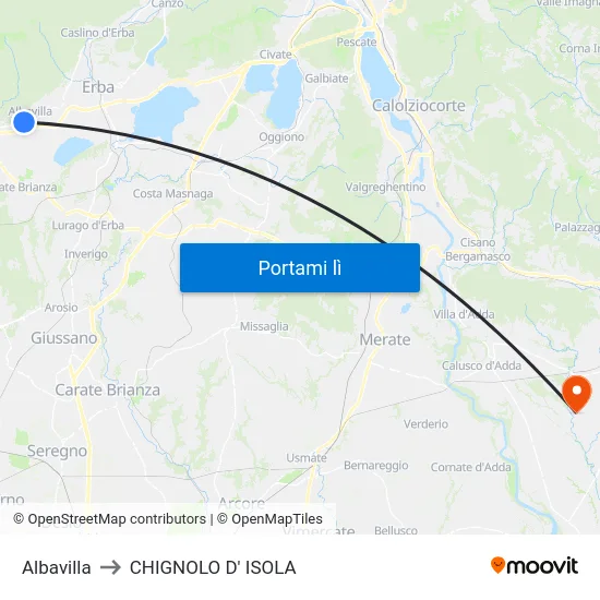 Albavilla to CHIGNOLO D' ISOLA map